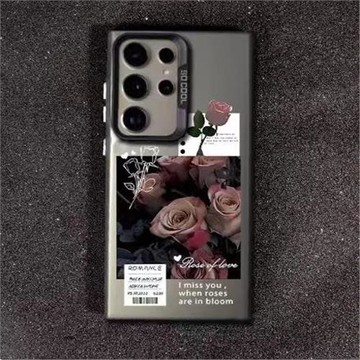 適用三星A55 35 A53 34手機殼S24Ultra暗黑玫瑰英文S23FE/Note20U硬殼