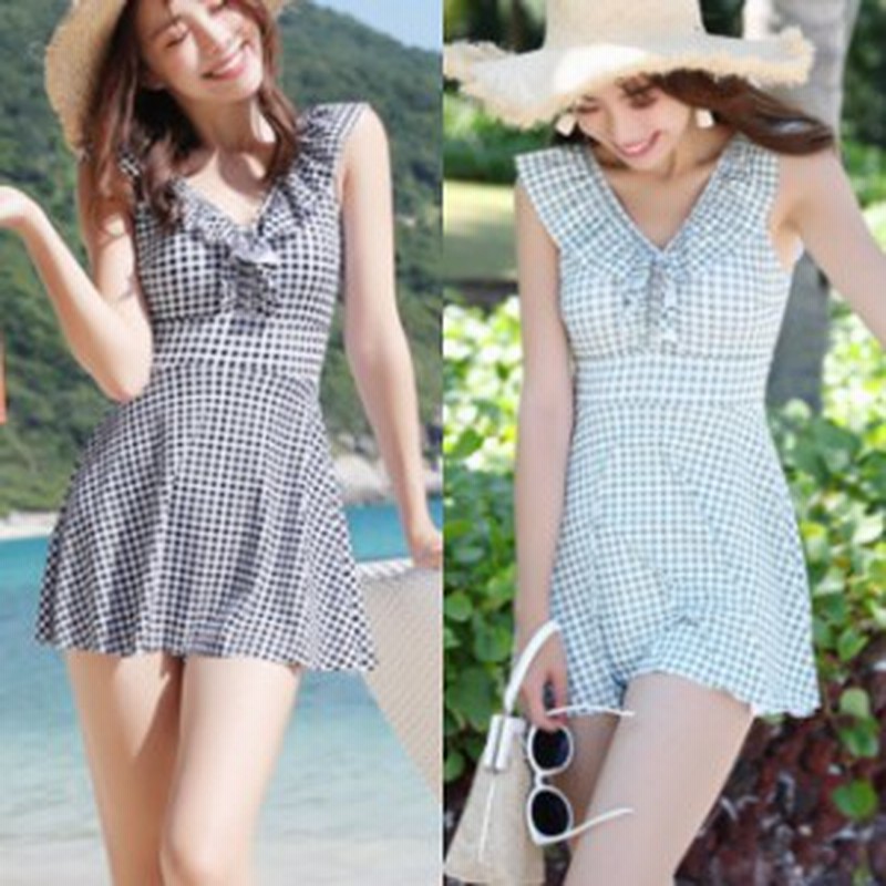 水着 レディース 水着 ワンピース 水着 フリル 水着 体型カバー ギンガムチェック 大人可愛い フレアスカート 大きサイズ 通販 Lineポイント最大1 0 Get Lineショッピング