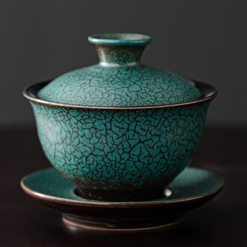 綠松石釉三才蓋碗陶瓷泡茶碗茶杯家用功夫茶具敬茶碗品茗碗單蓋碗