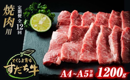 定期便 12回お届け すだち牛 黒毛和牛 （ 焼肉用 ） 1.2kg