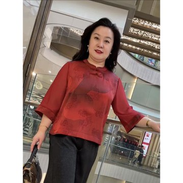 2025年夏季新款桑蠶絲上衣女新中式改良旗袍中袖真絲高端媽媽小衫