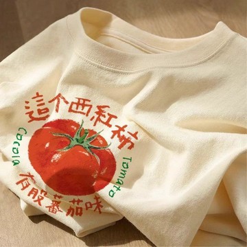 商城熱賣⭐韓版 水果  寬鬆日常 高質感  個性T恤  韓版短袖水果圖案印花純棉男女上衣T恤