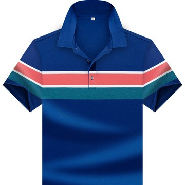 【新款熱賣】夏季條紋polo衫男士休閑中青年爸爸裝爺爺父親短袖t恤男式翻領t恤