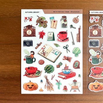 秋日圖書館印章貼紙