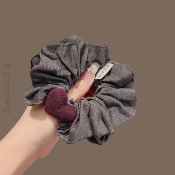 🔥2件9折🍊臺北出貨🍊可開發票韓系百搭紫桃心大腸髮圈質感灰色發繩新款彈力丸子頭皮筋氣質頭繩