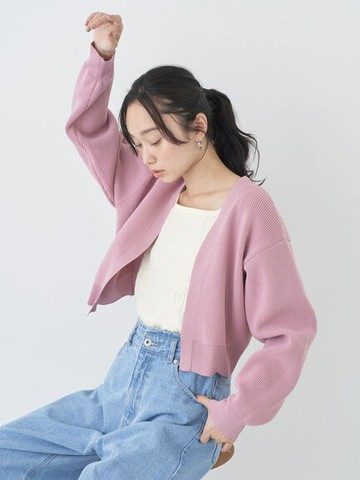 後蝴蝶結設計短版開襟針織罩衫(1L33L2D0500) - earth music&ecology