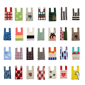 【YUN SELECT】韓系選品 針織手提包 多花色 編織包 手提袋 女生小包 手提背心包 幾何 動物 愛心 夏天