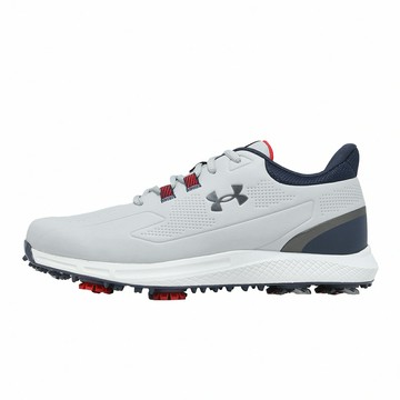 Under Armour UA 高爾夫球鞋 Drive Medal 寬楦 男鞋 灰 藍 防潑水 釘鞋 抓地 3028241011