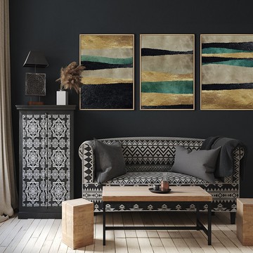 【聯畫優惠組合】黃金色疊層抽象掛畫/大器質感畫作/系列3幅88折