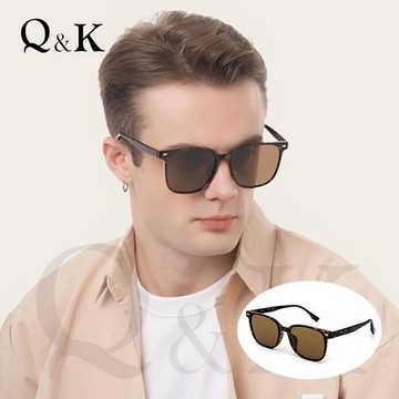 【Q&K】高級感TR90方框偏光太陽眼鏡/暮光棕輕奢款/輕量/抗UV400/防眩光