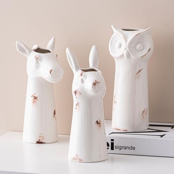 ins復古做舊動物花瓶陶瓷擺件簡約現代客餐廳居家裝飾書房電視柜