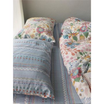 民族風淺藍花撞色純棉床上四件套 床單單件被套枕套 AB面自由搭配