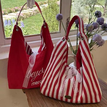 【Darling】新款大容量條紋單肩時尚女包簡約慵懶托特通勤百搭休閒帆布包雙面