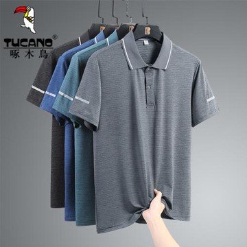 啄木鳥短袖t恤印花男夏季薄款polo衫寬松半袖高端中年商務翻領