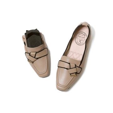 我的旅行日記  簡約扭結羊皮平底樂福鞋 可可棕 (502927)