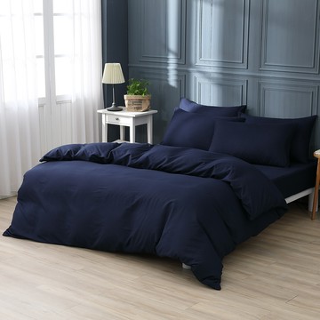 Ishur 伊舒爾 柔絲棉床包被套組  床包 + 被套 + 枕套 2個  雙人  深海藍