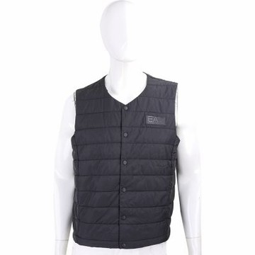 Emporio Armani EA7字母徽標尼龍衍縫黑色圓領合身背心(男款)