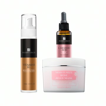 維他命B3超導活顏精萃噴霧 100ML * 1 + 維他命C淨白光感精華液 30ML * 1 + 玫瑰凍膜極肌潤-玫瑰花保濕晶凍300ML*1