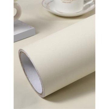 米色貼紙墻紙壁紙自粘防水翻新柜子桌面貼膜白色pvc軟片自帶背膠