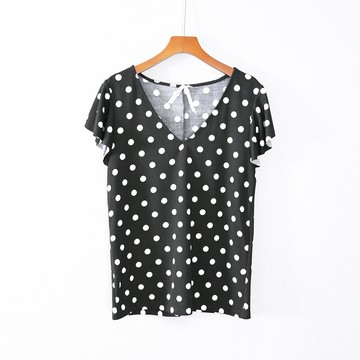 夏款女裝短袖寬松V領經典波點流行T恤衫時尚休閑潮