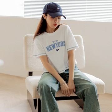 OB嚴選中大尺碼-純棉撞色車線字母印花短版上衣《AB20209》