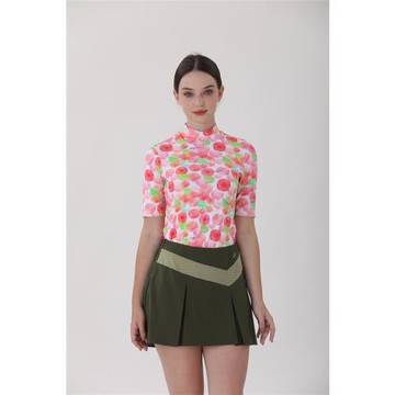 MEGA美嘉專柜夏季高爾夫玫瑰花圓領中袖衣服女士夏季彈力舒適23款