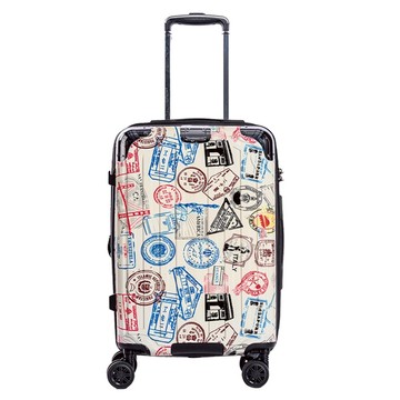 HOWONE 復刻防爆拉鍊杯架避震可擴充行李箱  20吋(24 x 36 x 59cm)  白底郵戳