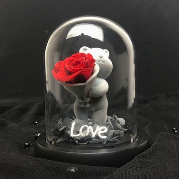 永生花玻璃罩甜心熊教師節表白生日禮物送女生閨蜜玫瑰花擺件七夕