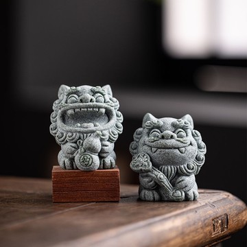 【現貨速發】國潮石獅子一對 青砂石茶寵 小獅子 石獅子 風獅爺  舞獅 桌面裝飾吉祥物 創意風獅爺 茶寵 福祿風獅爺