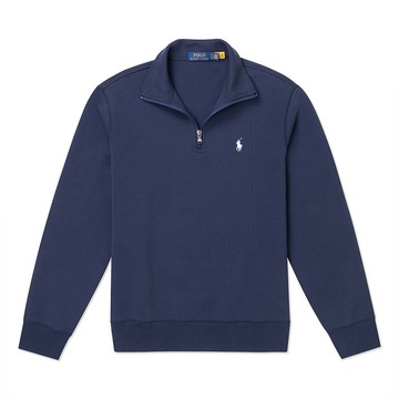 Polo Ralph Lauren RL 熱銷刺繡小馬半開襟立領大學T恤-深藍色
