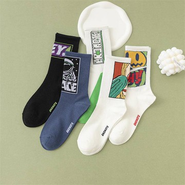 【AK】太空人系列中高筒運動襪 街頭棉質潮襪 歐美長筒棉襪ins潮流襪