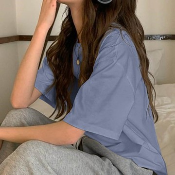 日本 GRL - 胸前口袋百搭短袖上衣-藍 (F)