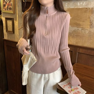 秋冬氣質淑女風軟糯舒適打底衫上衣小眾洋氣立領設計感長袖針織衫