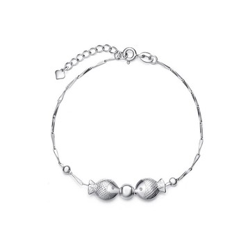 925純銀手鍊雙魚手鏈-親吻小魚串竹節鍊女飾品73zv45【獨家進口】【米蘭精品】