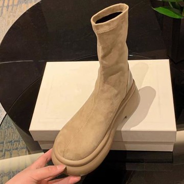 香港厚底馬丁靴女2025春秋炸街彈力瘦瘦靴煙筒靴圓頭平底磨砂短靴