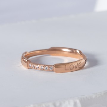 [鈦鋼]真摯愛戀LOVE點鑽戒指【KTL845】-玫瑰金