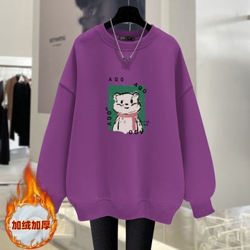 愛依依 衛衣 長袖T卹 學院風 印花上衣 中大尺碼 M-4XL新款加絨印花圓領顯瘦寬鬆中長款遮肉上衣-10594.