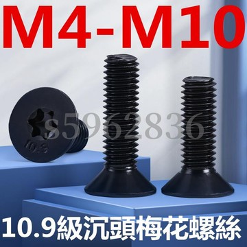 台灣發貨✅（M4-M10）10.9級黑色高強度GB2673沉頭平頭梅花防盜螺絲機螺釘M4M5M6M8M10