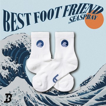 BEST FOOT FRIEND BF24099-WH SEASPRAY 電繡巨浪圖 BFF 低筒襪 / 短襪 (白色)
