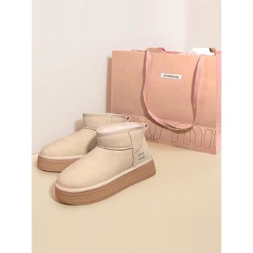 東北皮毛一體加絨保暖羊毛雪地靴女真皮短筒面包厚底加厚棉鞋防滑