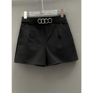 修身顯瘦短褲女春秋彈力錦棉磨毛口袋純色黑通勤a型打底褲