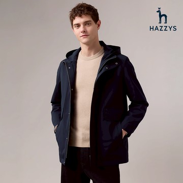 【HAZZYS】男款深藍色柔軟舒適簡約時尚百搭風衣 YAWHC030