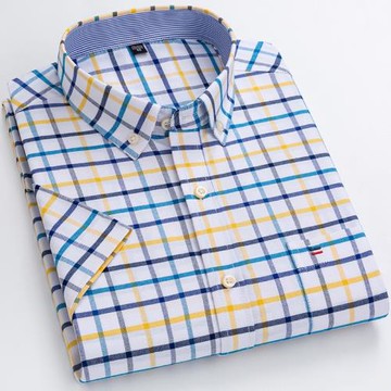 Stripe Plaid Short Sleeve Business Shirt純棉牛津紡格子男襯衫