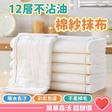 12層彩虹不沾油抹布💕【台灣現貨】25*25廚房去油抹布 洗碗布 白棉抹布 清潔抹布 去油抹布