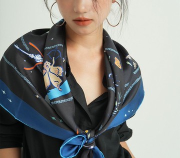 【多色丘比特】法式復古/浪漫插畫/真絲方巾/禮物