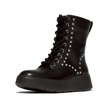 F-MODE水鑽飾邊皮革厚底繫帶切爾西靴-靚黑色