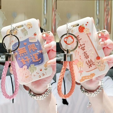 校園卡套 公交卡套 證套 門禁卡套小長方形證件卡套鑰匙扣一體公交卡ins新款學生校園卡透明硅膠卡套帶掛繩飯卡胸工牌接送幼稚園卡套『FY00712』
