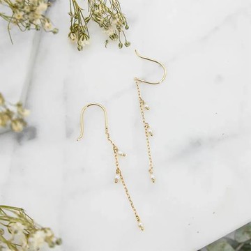 ROKUZAN 3珍珠垂鏈式K金耳環