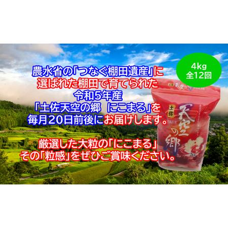 ふるさと納税 ★令和5年産★2010年・2016年 お米日本一コンテスト inしずおか 特別最高金賞受賞 土佐天空の郷　にこまる　4kg　毎月お届け全12回 高知県本山町