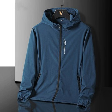 夏季外套男超輕薄款冰絲夾克上衣服速幹寬鬆連帽拉鍊空調衫防曬服清涼淨色連帽防曬外套可收納 抗UV外套 防紫外線 防曬外套
